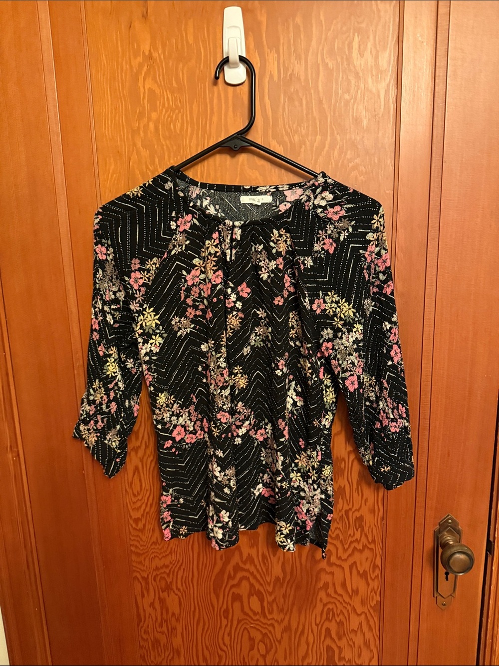 Maurices Black Floral Tie-Neck Blouse